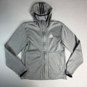 Adidas Mens Grey Full Zip Training Hoodie Textured Knit Jacket Size Small